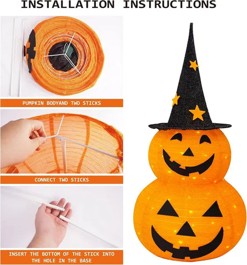3 ft Pop-Up Light-Up Pumpkin with Witch Hat – photo 2
