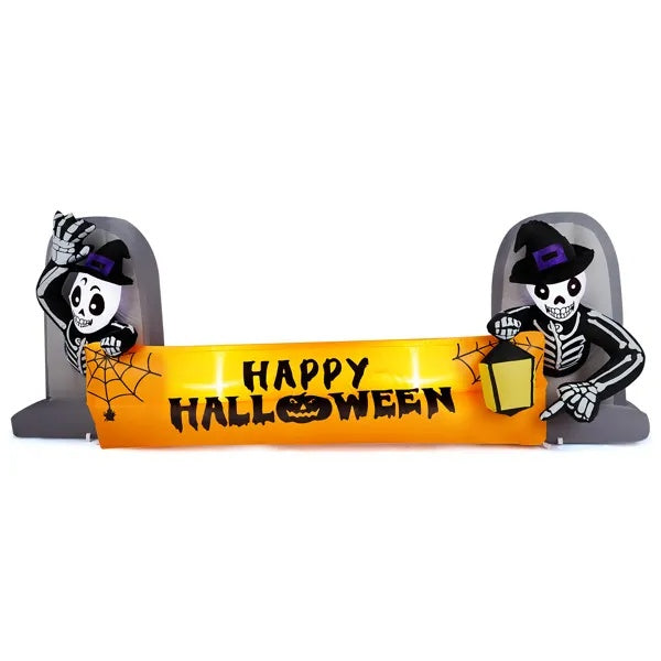 9.6 ft Inflatable Skeleton Tombstones Happy Halloween Banner – photo 1
