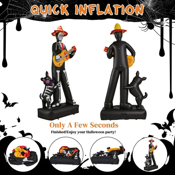 7.3 ft Inflatable Skeleton Musician with Dog – photo 3