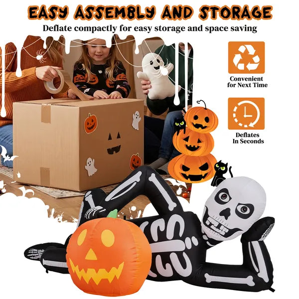 7 ft Inflatable Lying Skeleton with Pumpkin – photo 5