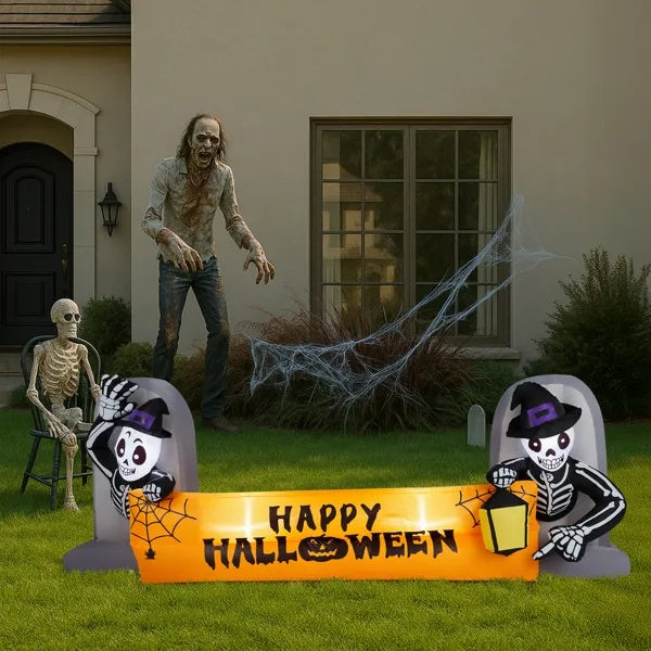 9.6 ft Inflatable Skeleton Tombstones Happy Halloween Banner – photo 6