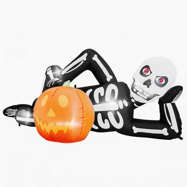 7 ft Inflatable Lying Skeleton with Pumpkin – photo 2