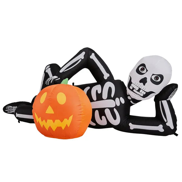 7 ft Inflatable Lying Skeleton with Pumpkin – photo 1