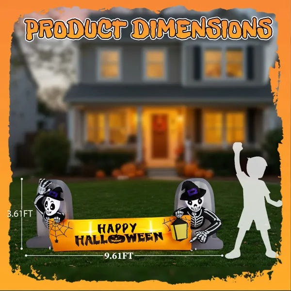 9.6 ft Inflatable Skeleton Tombstones Happy Halloween Banner – photo 4