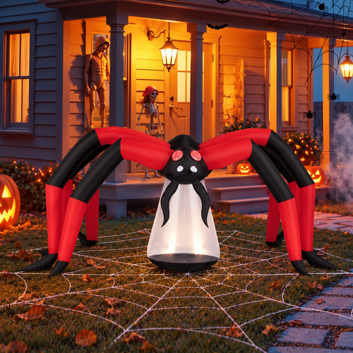 10 ft Giant Inflatable Spider – Light-Up Halloween Yard Decoration with Red Eyes