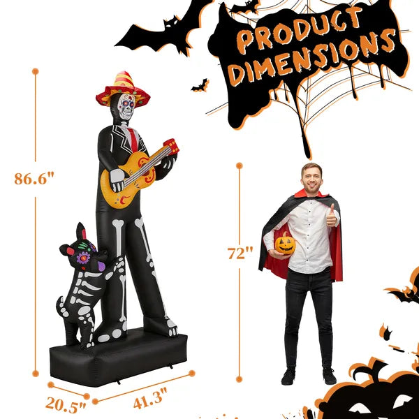 7.3 ft Inflatable Skeleton Musician with Dog – photo 5