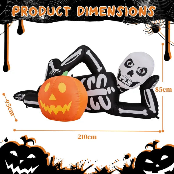7 ft Inflatable Lying Skeleton with Pumpkin – photo 4