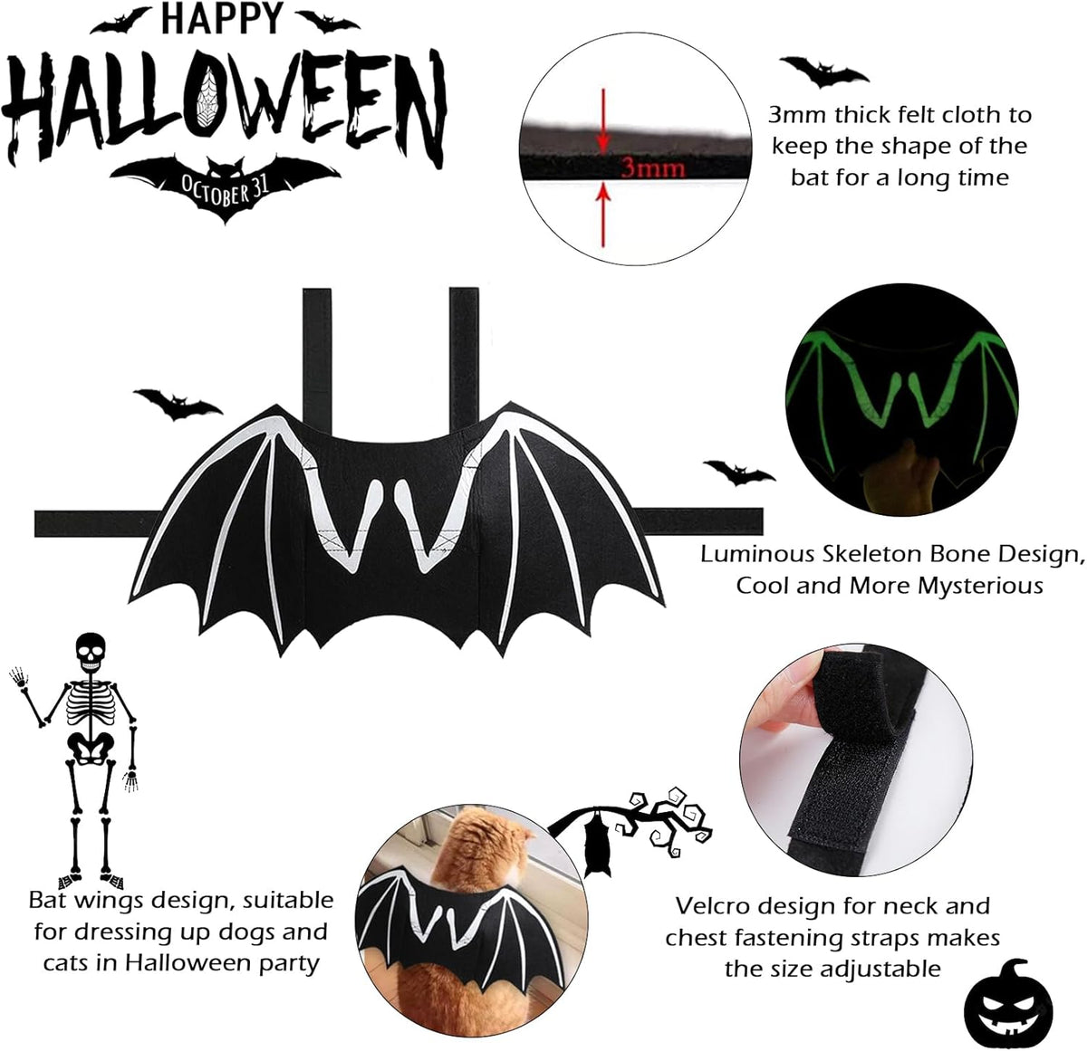 Glow-in-the-Dark Bat Wings Dog Costume – photo 2