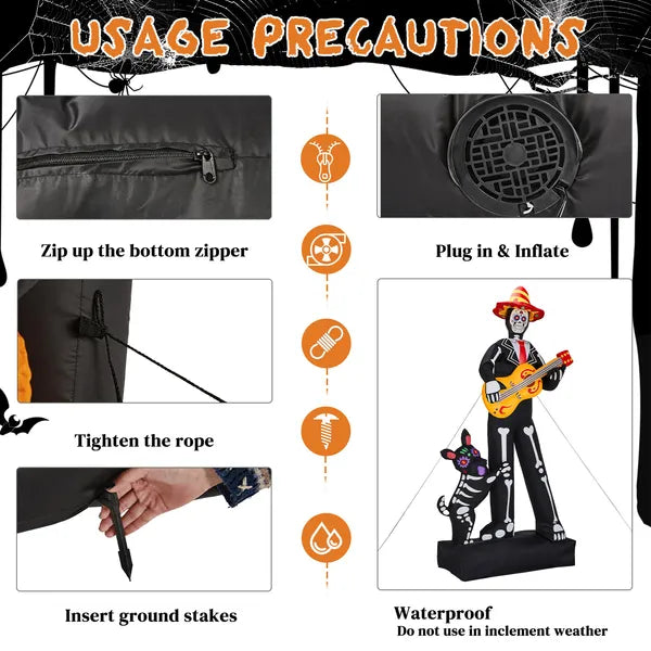 7.3 ft Inflatable Skeleton Musician with Dog – photo 2