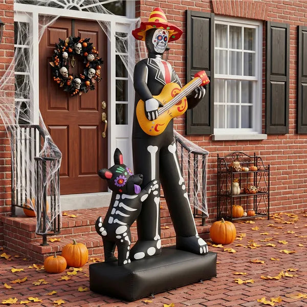 7.3 ft Inflatable Skeleton Musician with Dog – photo 1
