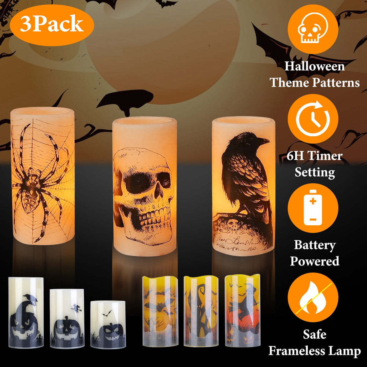 Halloween Flameless Candle Lamps 3-Pack – photo 1